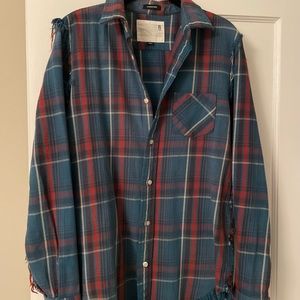 R13 Oversized Distressed Checked Cotton Flannel Shirt
